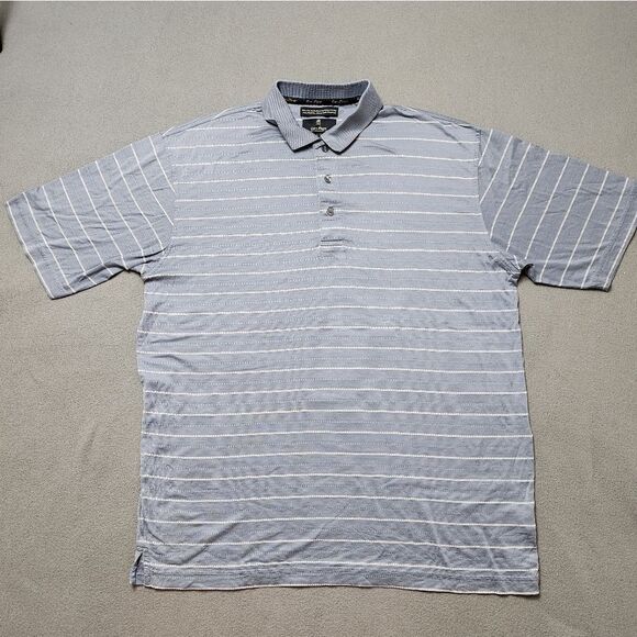 Gary Player Grey Striped Short Sleeve Golf Polo Shirt Sz Large - Picture 1 of 10